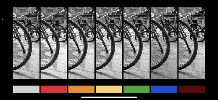 Captura de tela do aplicativo em preto e branco Filtros de cor Camera1